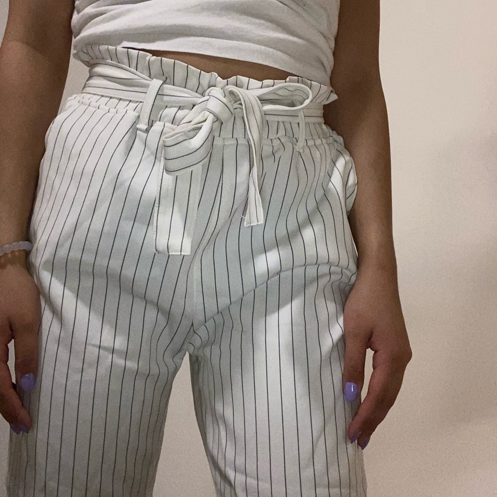 Stripped paper bag tie pants